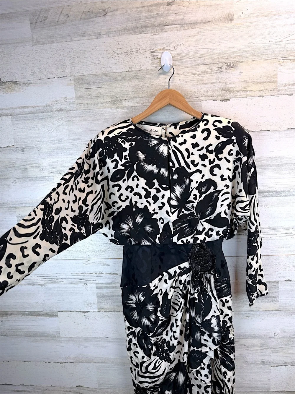 Vintage Lillie Rubin 100% Silk Cocktail Dress Black White Beaded Size 8 - Picture 13 of 14